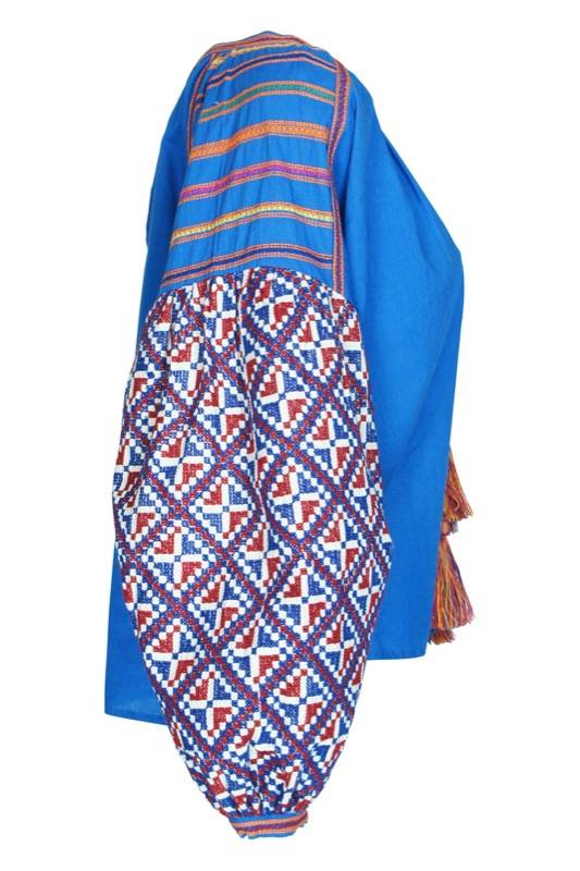 SALE Balloon Bluse Blau Mit Stickerei