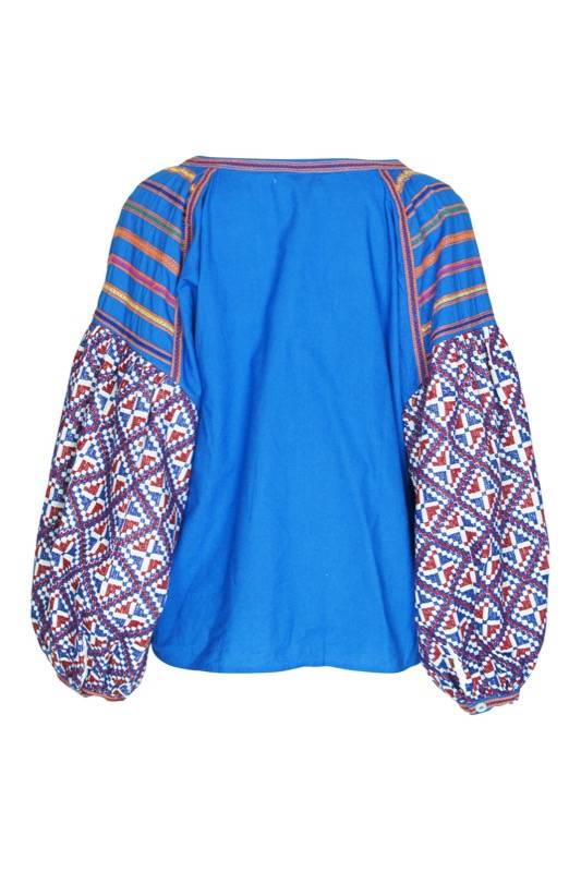 SALE Balloon Bluse Blau Mit Stickerei