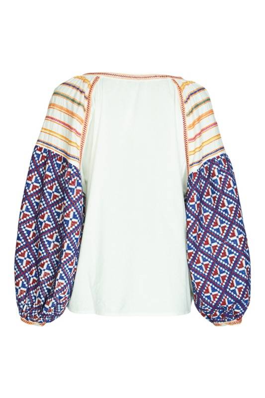 SALE Balloon Bluse Weiß Mit Stickerei