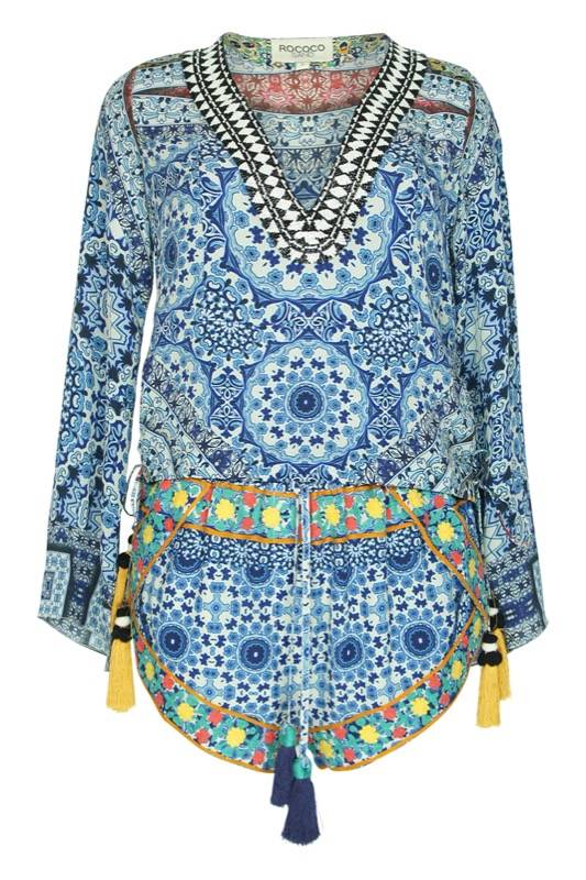 SALE Bestickte Mosaik Short Mit Quasten