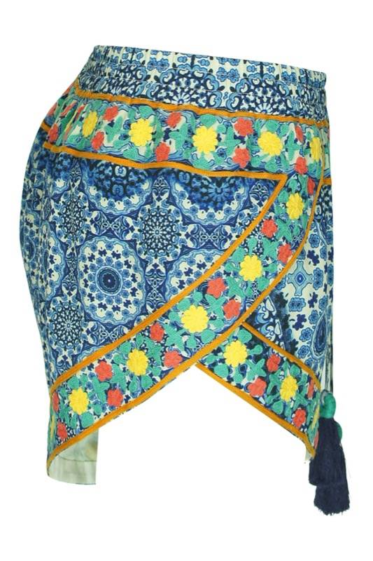 SALE Bestickte Mosaik Short Mit Quasten