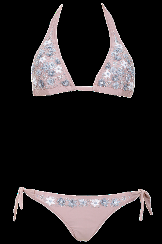 SALE Bestickter Neckholder Bikini mit Perlen