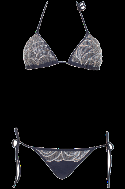 SALE Bestickter Triangle Bikini mit Perlen