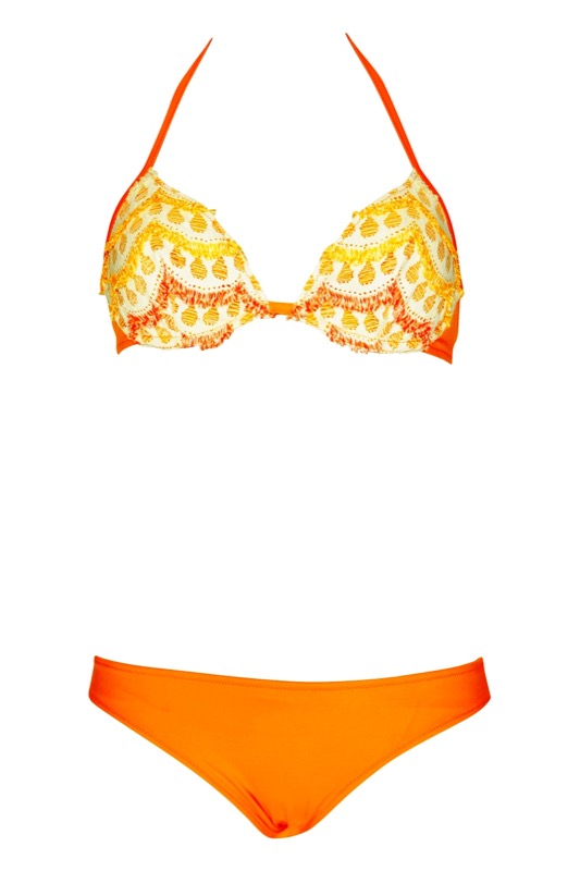 SALE Bügel-Bikini gehäkelt mit Fransen in orange
