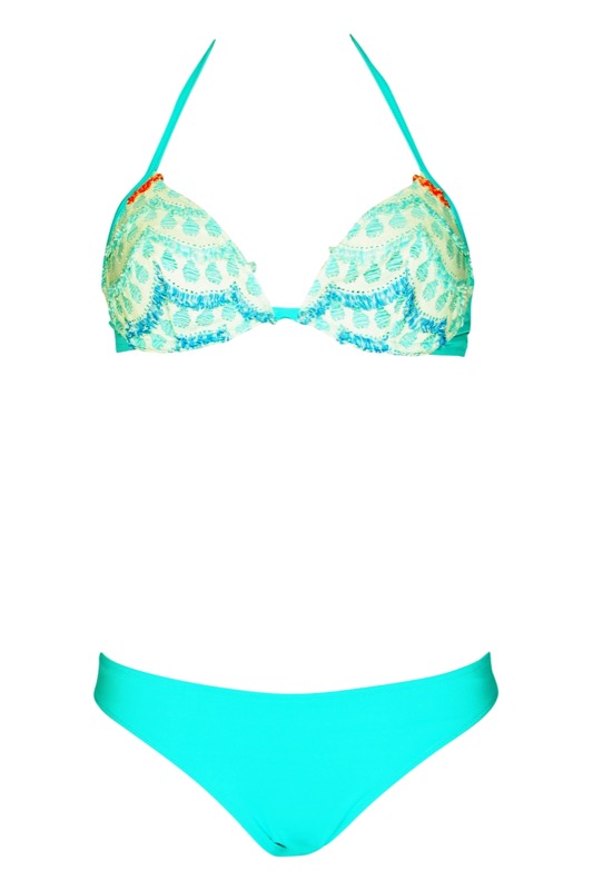SALE Bügel-Bikini gehäkelt mit Fransen in türkis