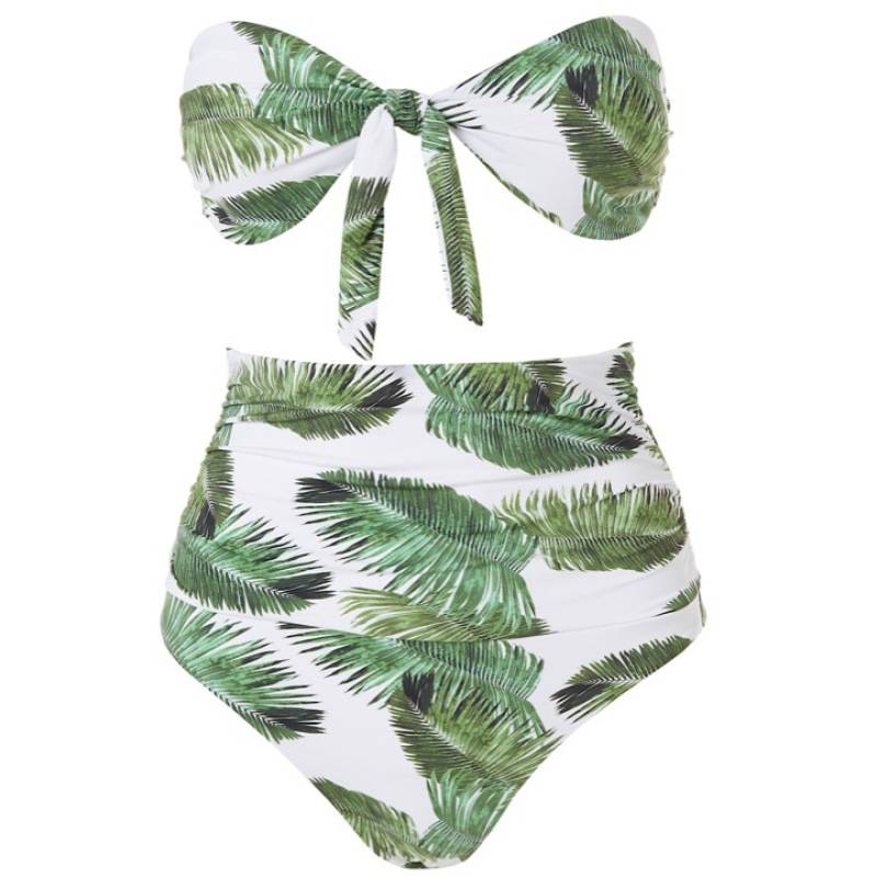SALE Caribe Padded Bandeau Bikini Palm White