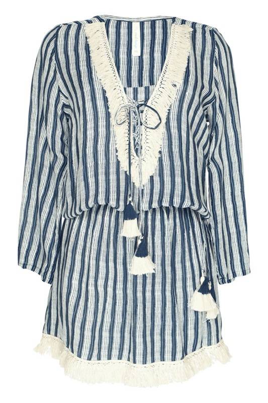 SALE Chloe Fransen Tunika mit Streifen in Blau