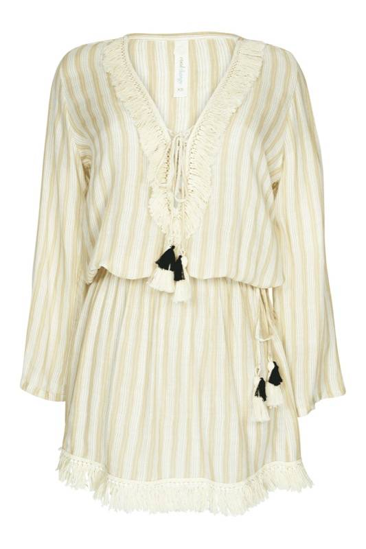 SALE Chole Fransen Tunika mit Streifen in Beige