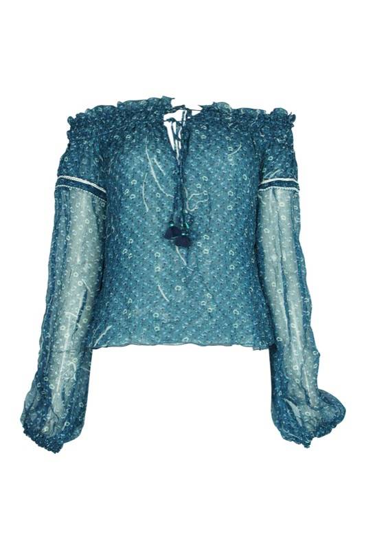 SALE Clara Bluse in Blue Geo Flower