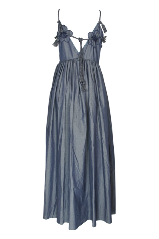 SALE Denim Maxikleid Mit Floraler Applikation