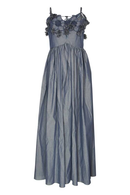 SALE Denim Maxikleid mit floraler Applikation
