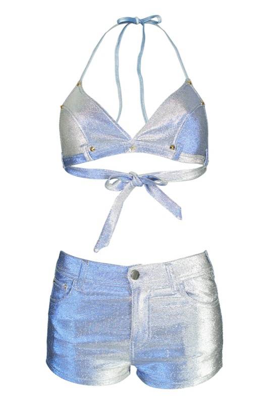 SALE Denim Metallic Triangel Bikini In Hellblau