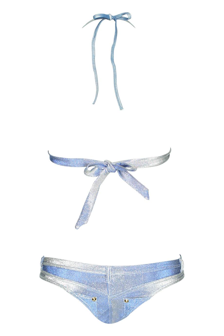 SALE Denim Metallic Triangel Bikini In Hellblau