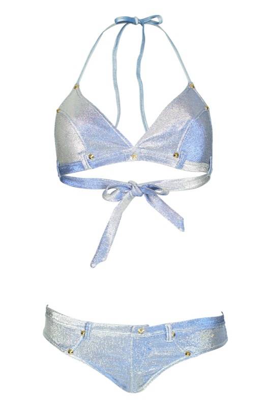 SALE Denim Metallic Triangel Bikini in Hellblau