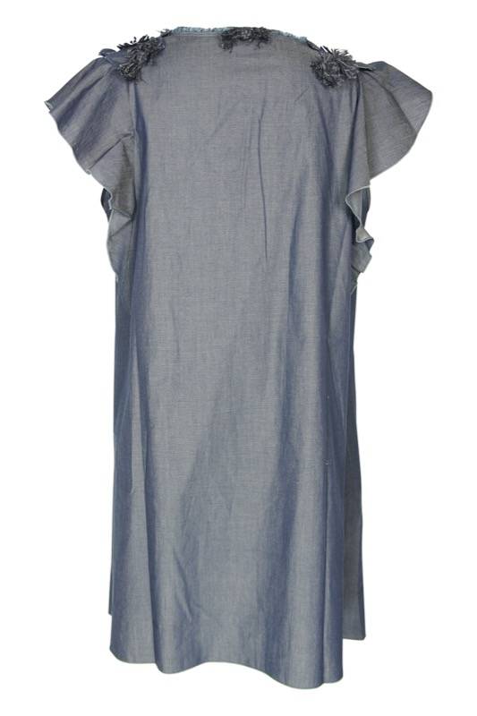 SALE Denim Minikleid Mit Floraler Applikation