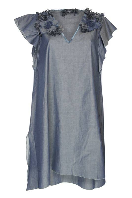 SALE Denim Minikleid mit floraler Applikation