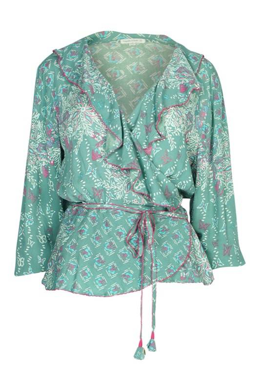 SALE Elise Wickel-Bluse in Green Butterfly