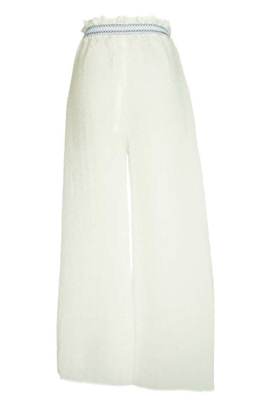 SALE Gesmokte Hose Mit Schlitz In Weiß