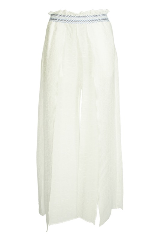 SALE Gesmokte Hose mit Schlitz in weiß