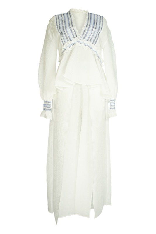 SALE Gesmoktes V-Top In Weiß