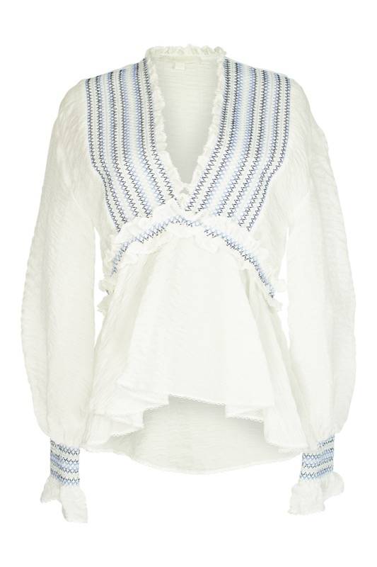 SALE Gesmoktes V-Top in weiß