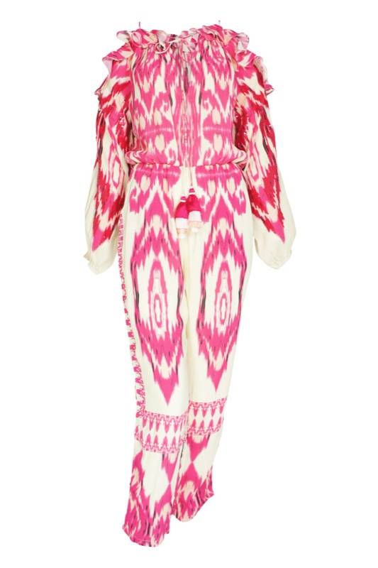 SALE Ikat Jumpsuit in Pink mit Paillettendetails