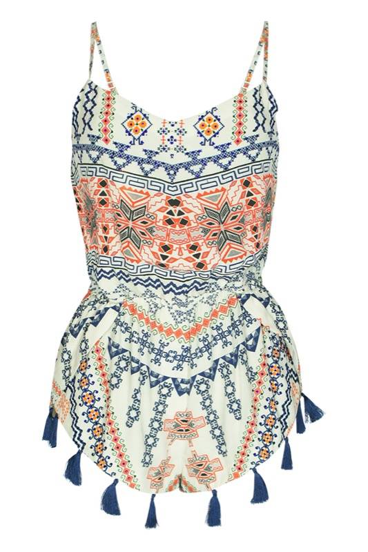 SALE Ikat Jumpsuit mit Perlendetails und Quasten