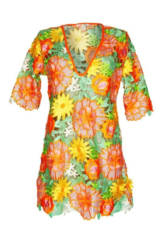 SALE Kaftan mit gehäkelten Blumen