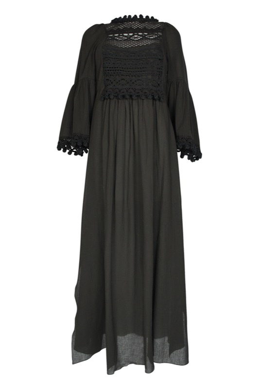 SALE Kaftan mit Häkelbesatz in schwarz