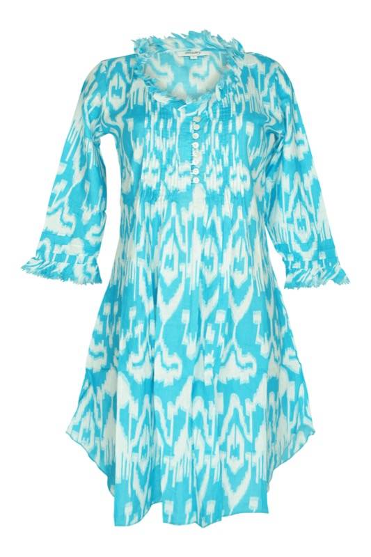 SALE Kaftan mit Ikat-Muster in Türkis