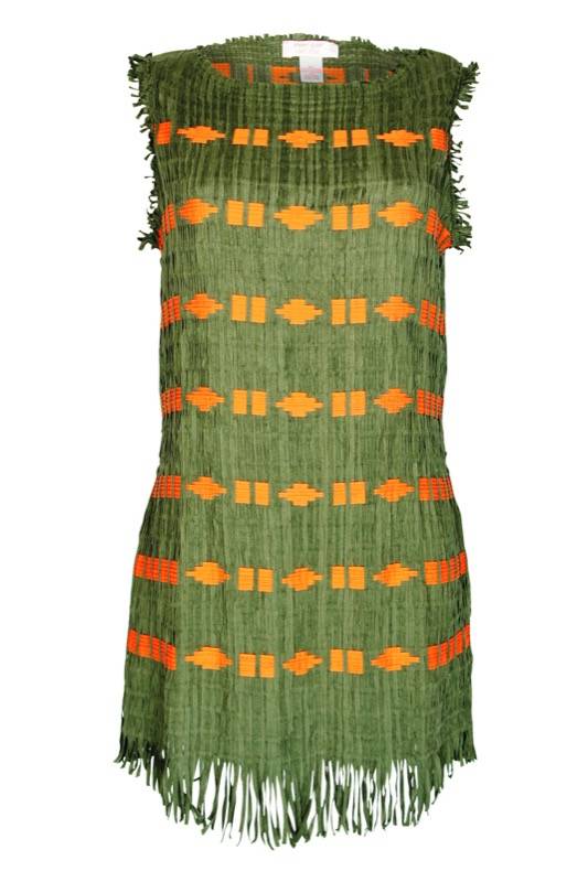 SALE Kleid Mit Fransen In Lederoptik Grün