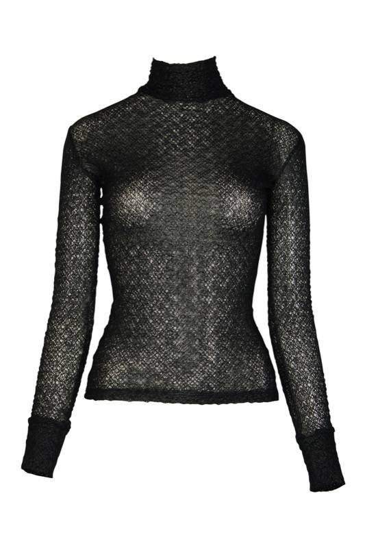 SALE Lace Turtle Neck Langarm Shirt Black