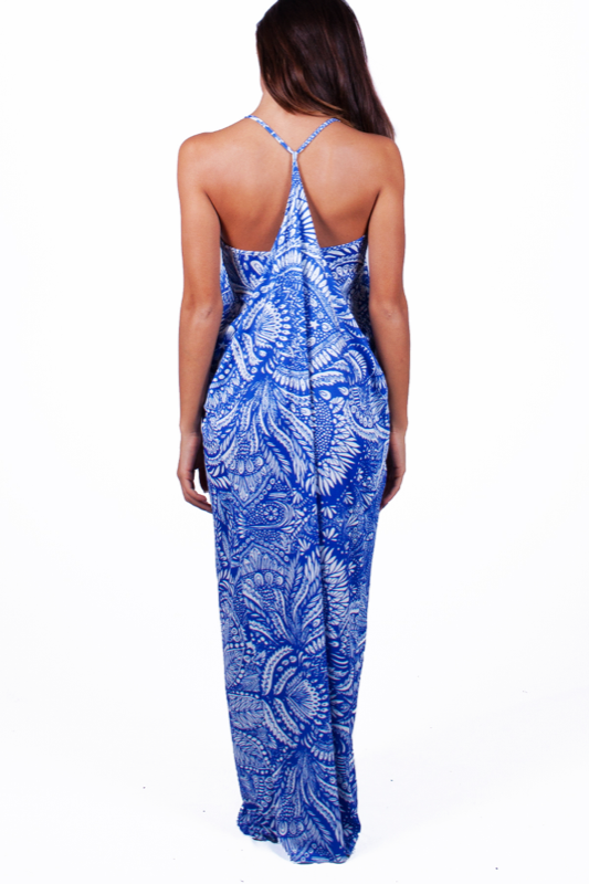 SALE Maxikleid Mit Mustertprint In Blau