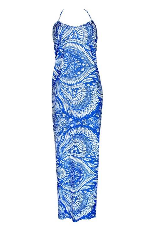 SALE Maxikleid mit Mustertprint in blau