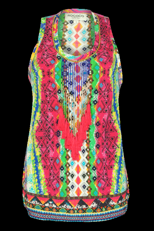 SALE Mexico Tank Top mit Perlen und Federdetails