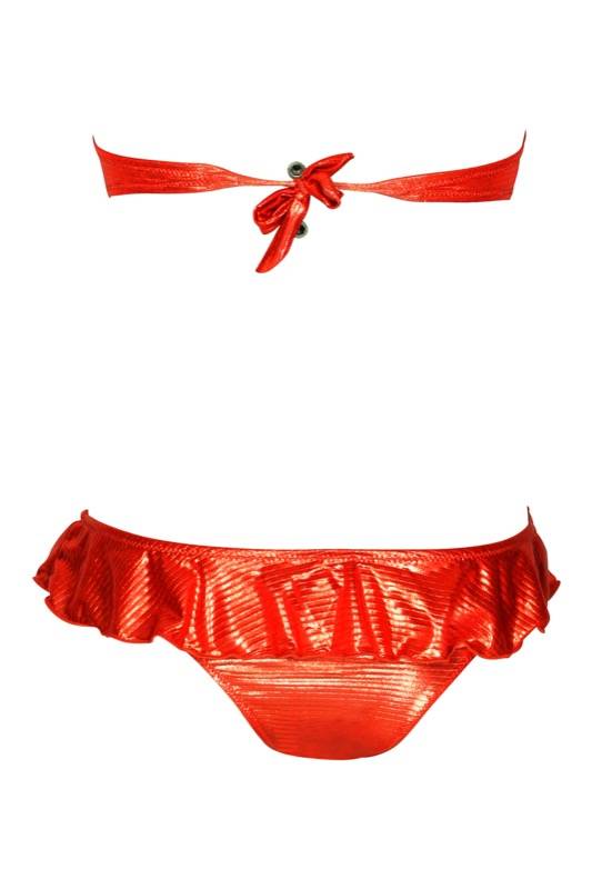 SALE Padded Bandeau Bikini Im Metallic-Look In Rot