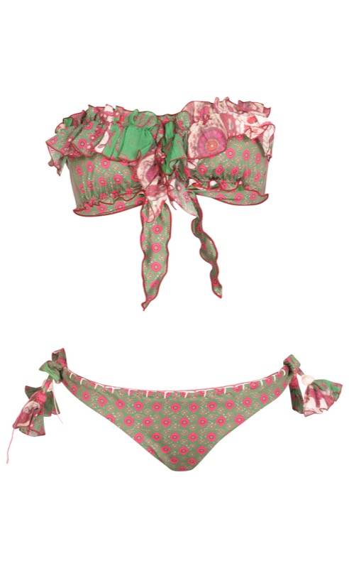 SALE Padded Bandeau Bikini im Mustermix Grün