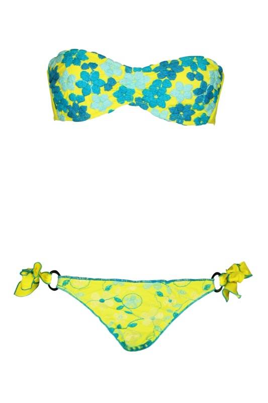 SALE Padded Bandeau Bikini Mit Blütenstickerei