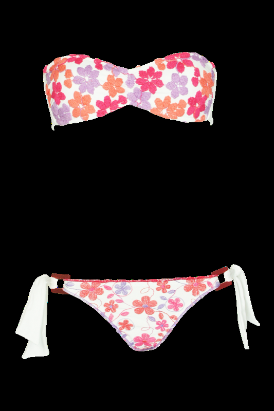 SALE Padded Bandeau Bikini mit Blütenstickerei