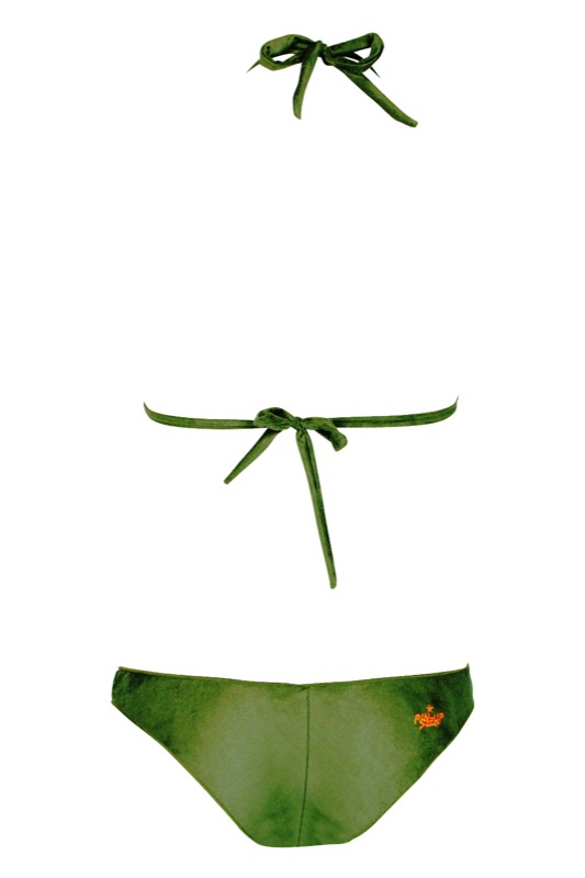 SALE Padded Triangle Bikini In Lerderoptik Grün