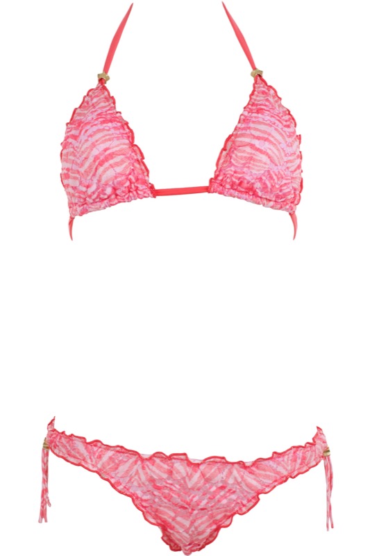 SALE Padded Triangle Bikini mit Print und Spitze