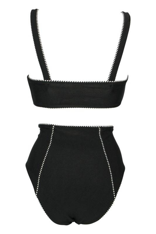 SALE Piped Luxe Strap Bikini Schwarz
