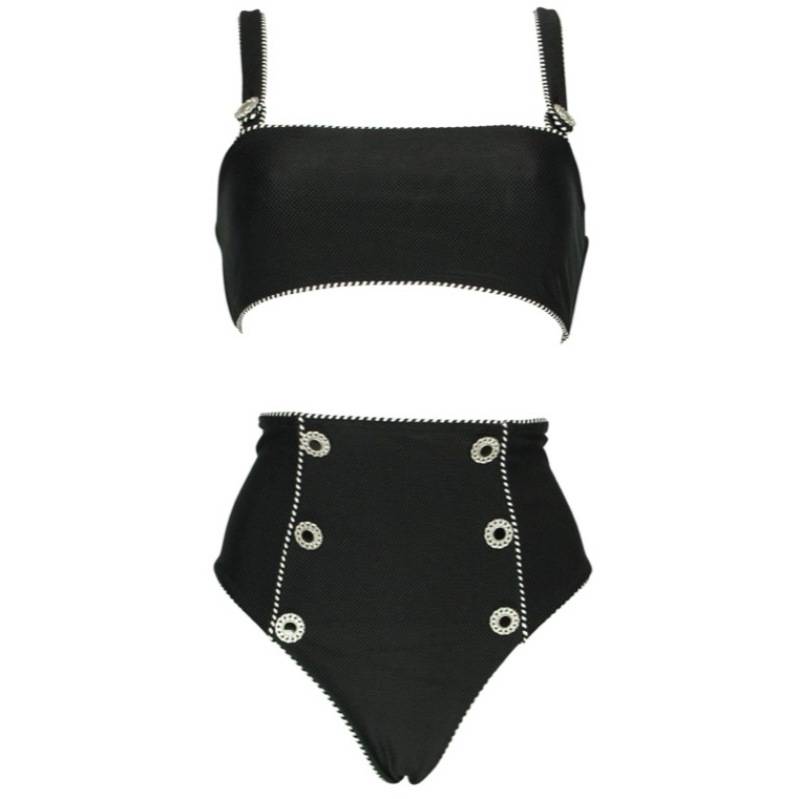 SALE Piped Luxe Strap Bikini Schwarz