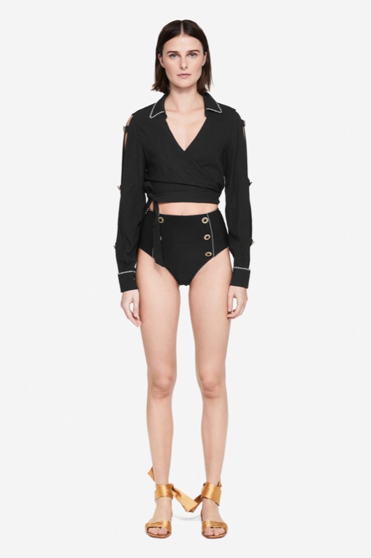 SALE Piped Luxe Wickelbluse Schwarz