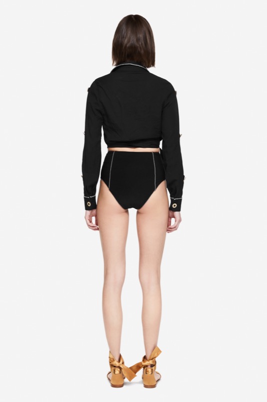 SALE Piped Luxe Wickelbluse Schwarz