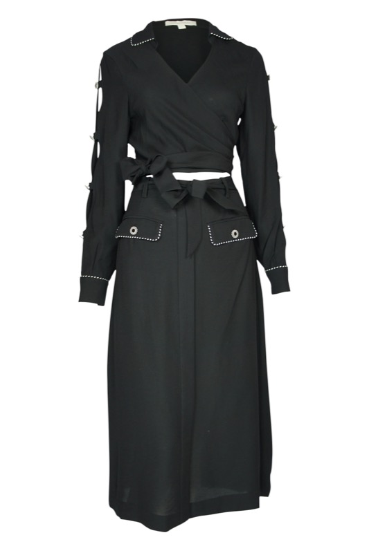 SALE Piped Luxe Wickelbluse Schwarz