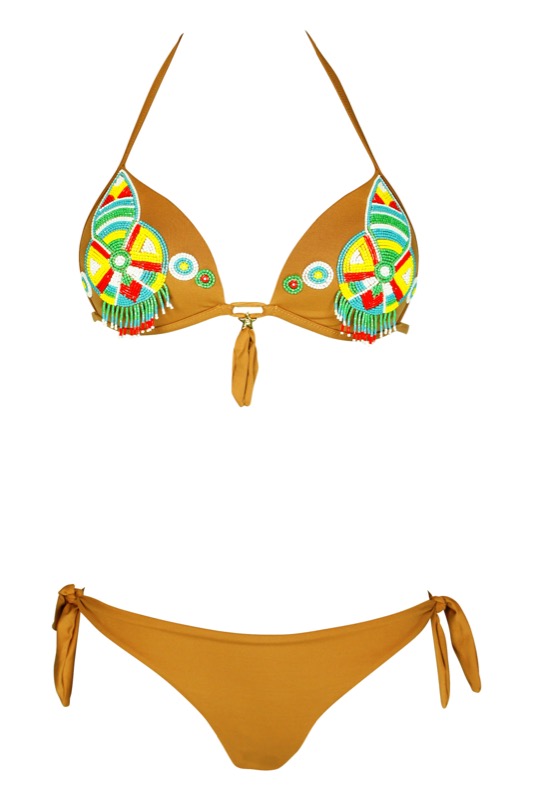 SALE Push Up Bikini in braun mit Perlenstickerei