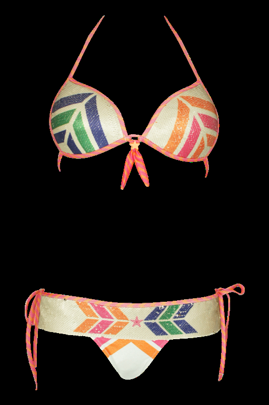 SALE Push-Up Bikini Navajo mit Pailletten in weiß
