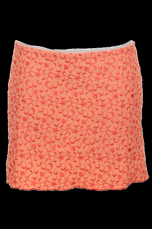 SALE Rock Mit Feiner Stickerei In Rot Auf Orange