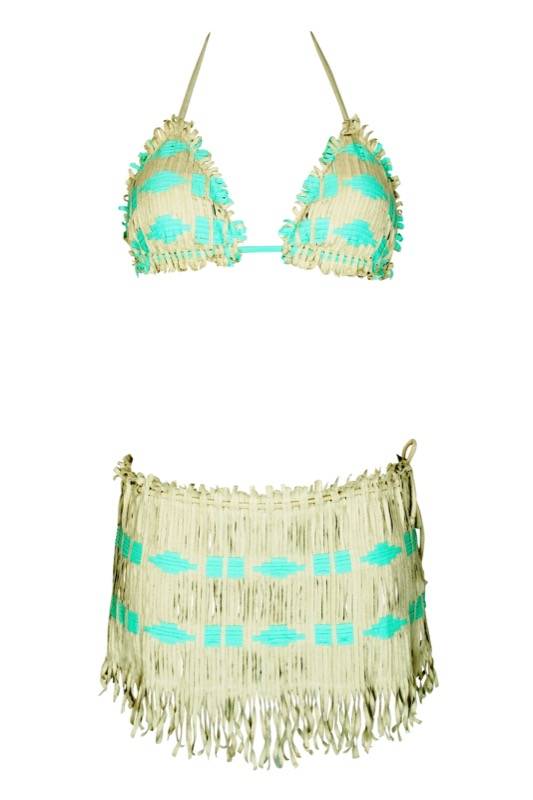 SALE Rock Mit Fransen Grün In Gewebter Lederoptik